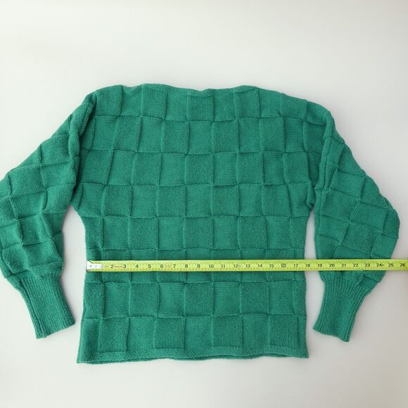 Women's Sweater S Woven Green Tight Knit Crew Neck Ribbed Long Sleeve Pullover - Picture 8 of 10